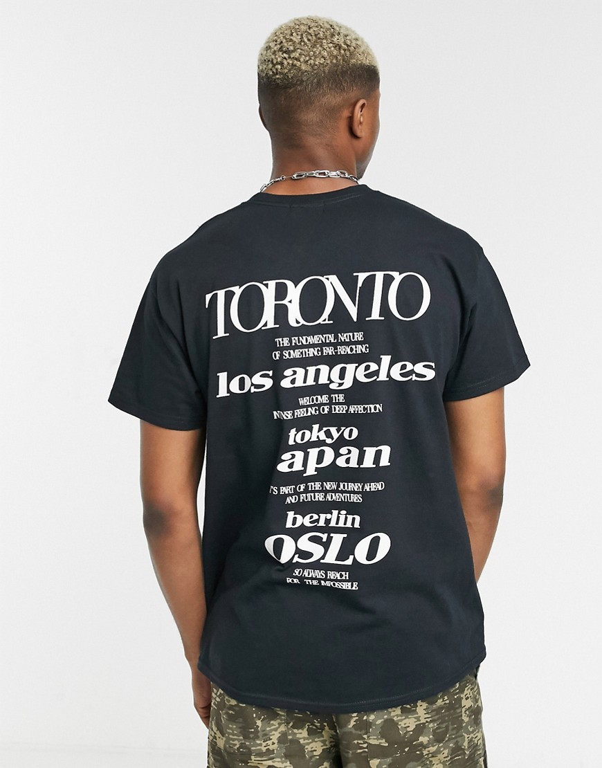 Topman - T-shirt nera con stampa catarifrangente sul retro-Nero