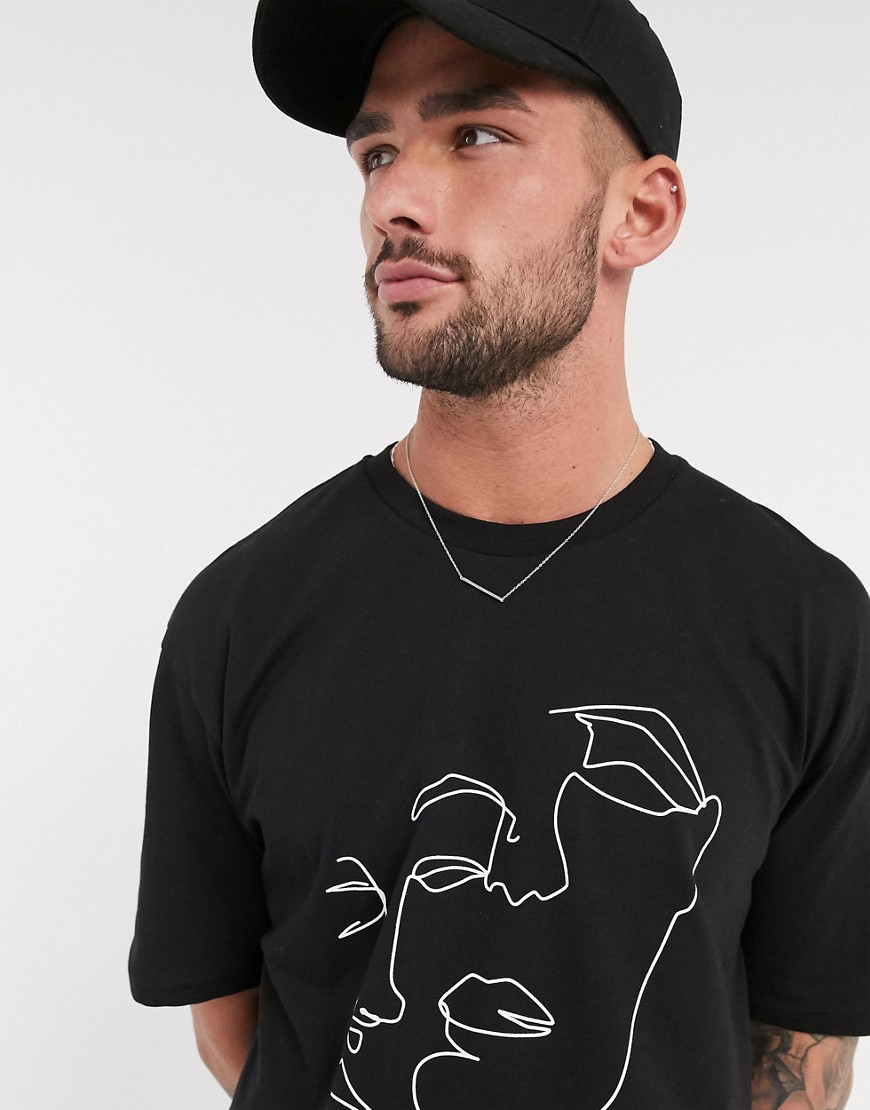 Topman - T-shirt nera con volto-Nero