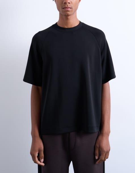 Topman - T-shirt nera corta con maniche raglan - view 1