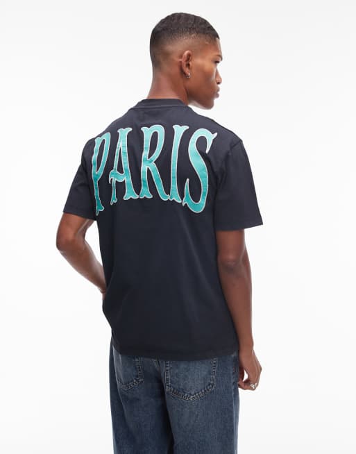 Topman – T-shirt o fasonie extreme oversize w spranym czarnym kolorze z napisem „Paris” z przodu i na plecach