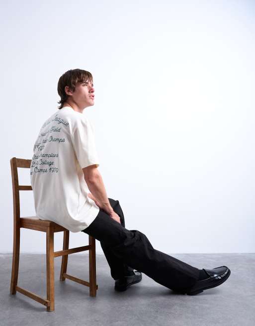 Topman - T-shirt oversize à broderie Mid West League au dos - Écru