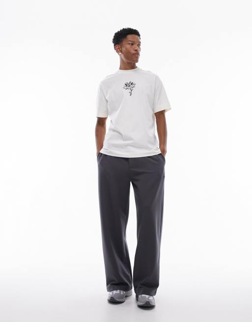 Topman - T-shirt oversize à broderies fleurs style tatouage - Blanc
