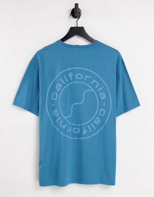 Homme Topman - T-shirt oversize à imprimé cercle et California devant et au dos - Bleu moyen