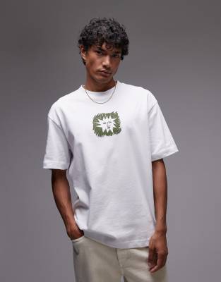 Topman - T-shirt oversize à imprimé dessin soleil et broderie - Blanc - view 1