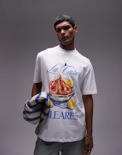 Topman - T-shirt oversize à imprimé La Casa Baleares - Blanc - view 1
