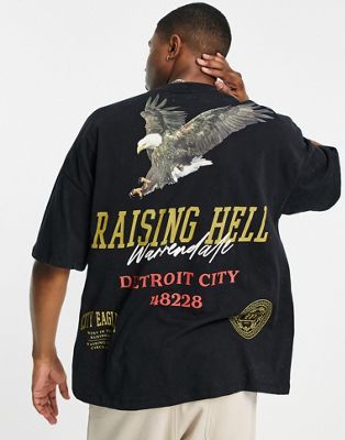 Topman - T-shirt oversize à imprimé Raising Hell - Noir délavé | ASOS
