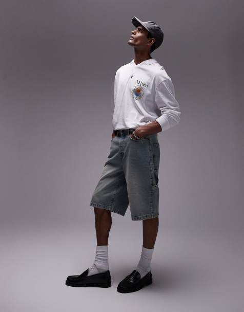 Topman - T-shirt oversize à manches longues et col polo avec imprimé Mexico devant et au dos - Blanc - view 1