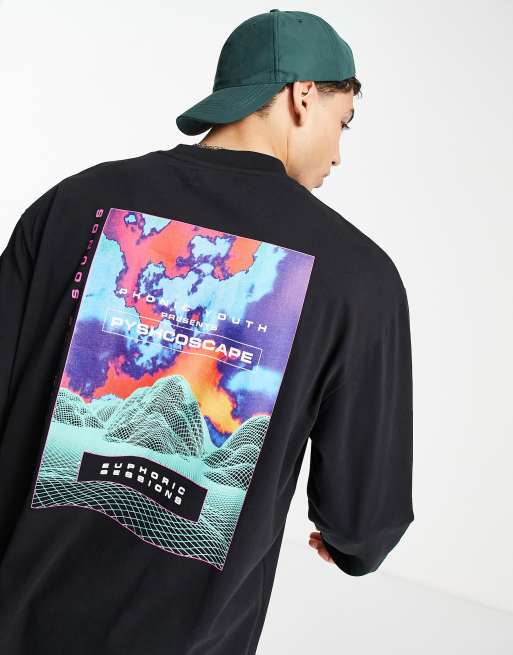 Topman - T-shirt oversize à manches longues et imprimé Euphoric Sessions - Noir 