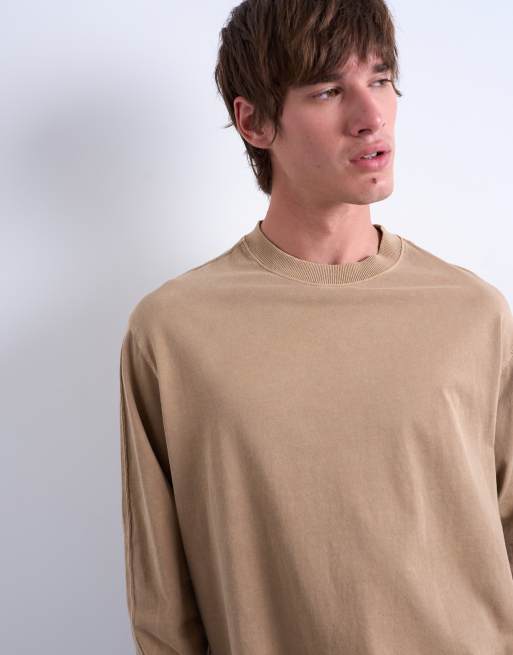Topman - T-shirt oversize à manches raglan longues - Taupe délavé