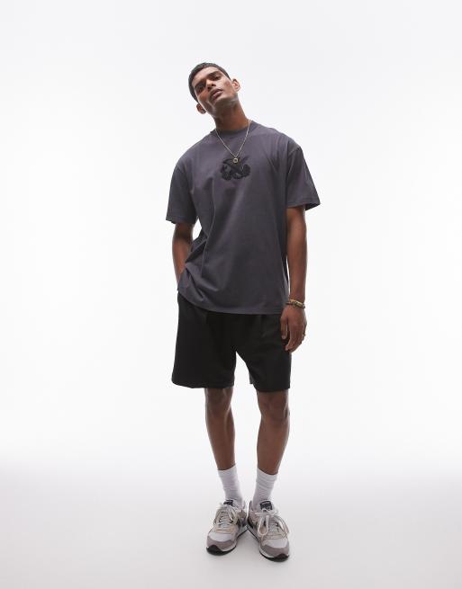 Topman - T-shirt oversize antracite con ricamo di arpa, 2 di 4