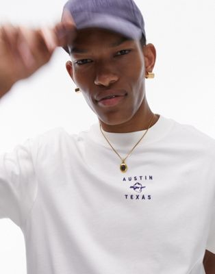 Topman oversized fit t-shirt with Austin Texas front and back print in ecru - ASOS Price Checker