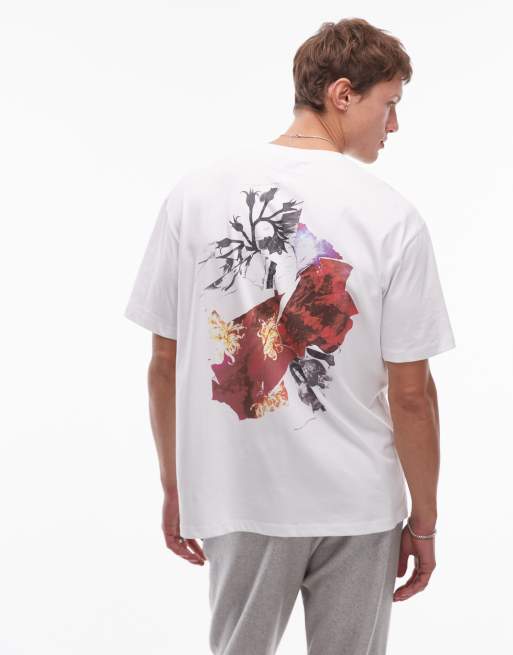 Topman - T-shirt oversize avec imprimé fleurs effet scanné devant et dans le dos - Blanc