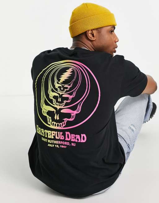 Topman - T-shirt oversize avec imprimé tête de mort et inscription Grateful Dead bicolore devant et au dos - Noir