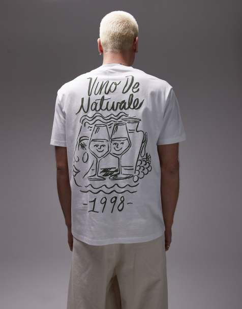 Topman - T-shirt oversize avec imprimé Vino Naturale en relief sur le devant et au dos - Blanc - view 1