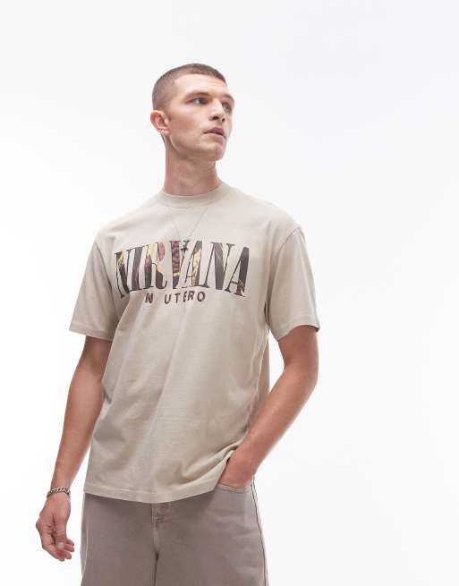 Topman - T-shirt oversize avec imprimés ange et Nirvana à l'avant et au dos - Taupe délavé, 3 de 4