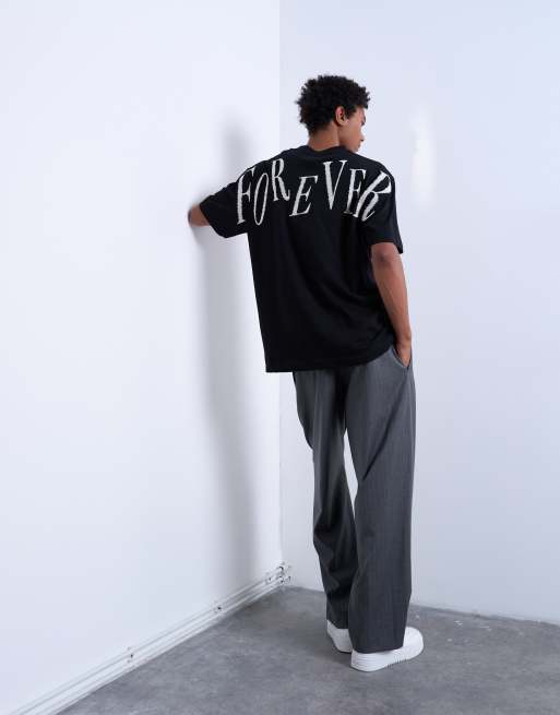 Topman - T-shirt oversize avec inscription « Forever » brodée - Noir