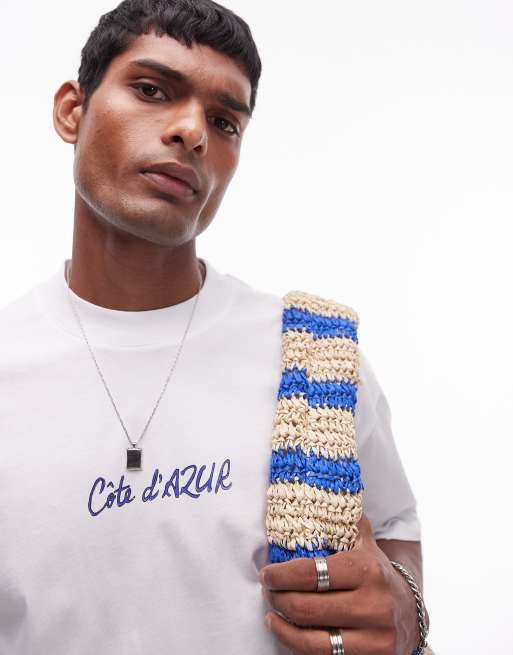 Topman - T-shirt oversize bianca con stampa “Côte d'Azur” stile acquarello sul davanti e sul retro