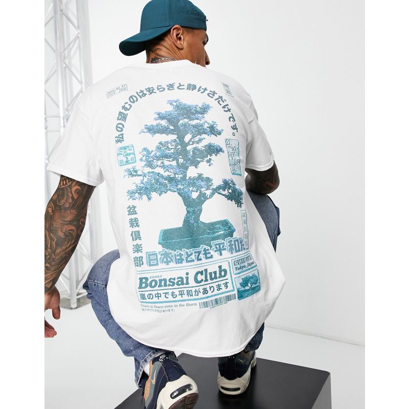Novità T-shirt e Canotte Topman - T-shirt oversize bianca con stampa di bonsai sul davanti e sul retro