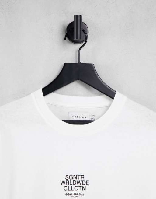 Topman - T-shirt oversize bianca con stampa di scritta in rilievo sul petto, 4 di 4