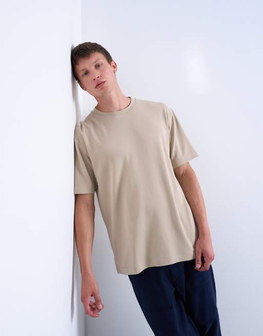 Topman - T-shirt oversize color pietra in tessuto interlock