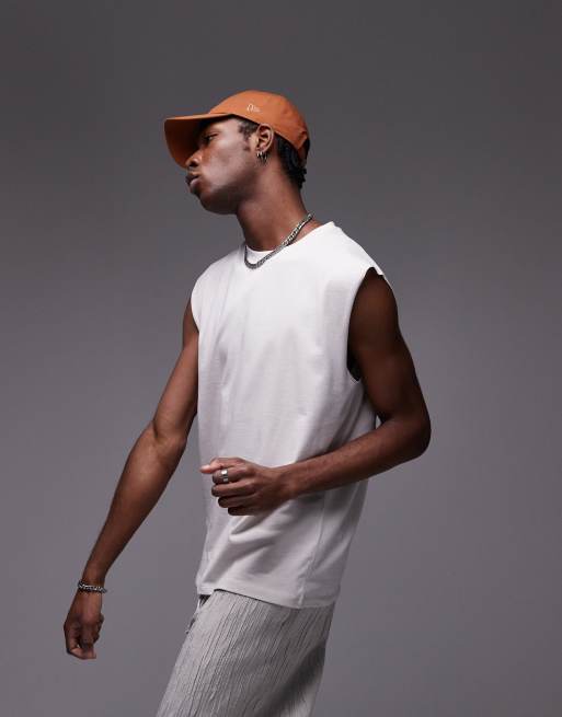 Topman - T-shirt oversize color pietra senza maniche