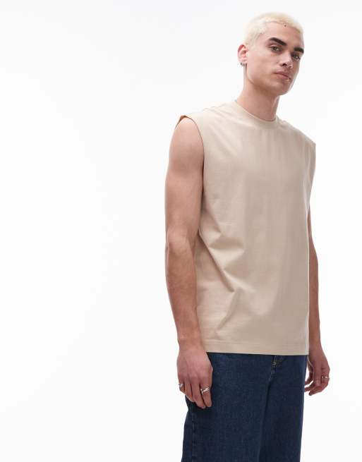 Topman - T-shirt oversize color pietra senza maniche
