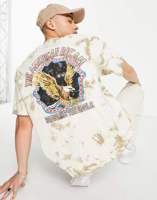 Topman - T-shirt oversize color pietra slavato con stampa 