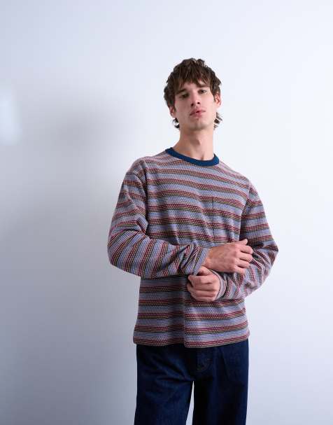 Topman - T-shirt oversize coupe carrée à manches longues et rayures - Multicolore - view 1