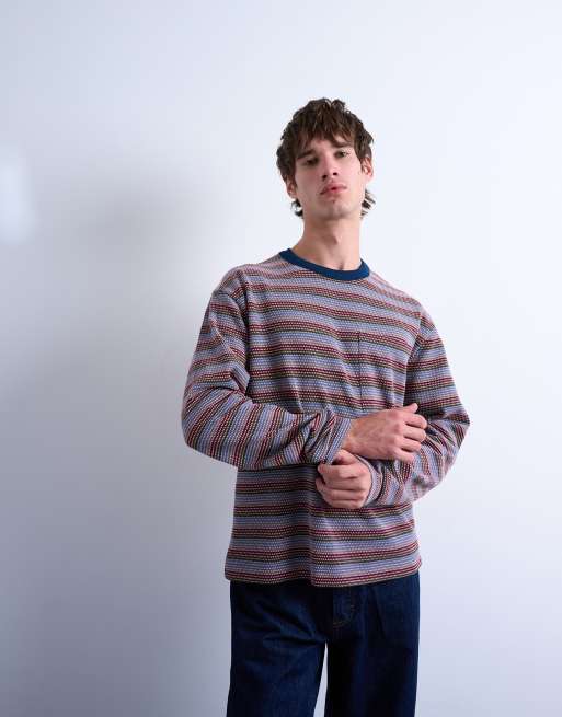 Topman - T-shirt oversize coupe carrée à manches longues et rayures - Multicolore