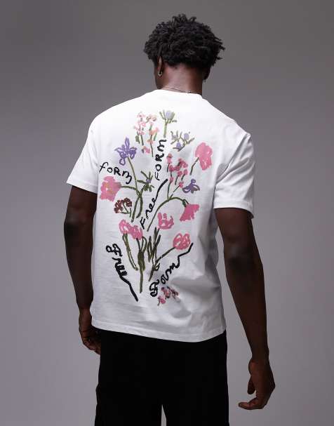 Topman - T-shirt oversize écru con stampa di fiori - view 1