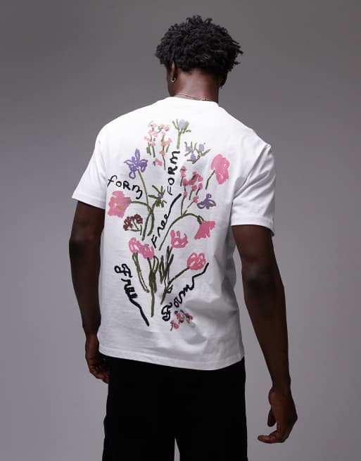 Topman - T-shirt oversize écru con stampa di fiori