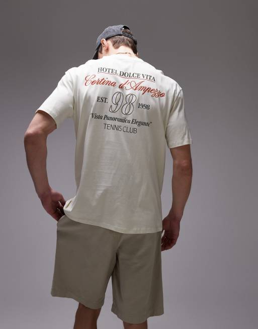Topman - T-shirt oversize écru con stampa 