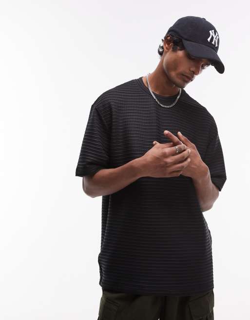 Topman - T-shirt oversize elegante nera a coste