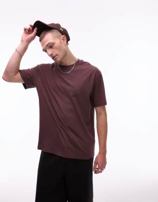 Topman - T-shirt oversize en lin mélangé - Marron