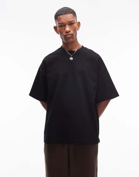 Topman - T-shirt oversize en tissu épais 300 g/m² de qualité supérieure à manches mi-longues - Noir - view 1