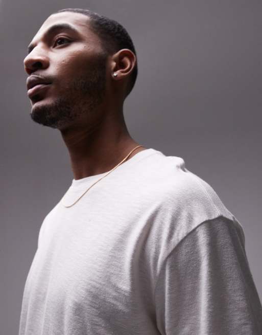 Topman - T-shirt oversize in misto lino écru