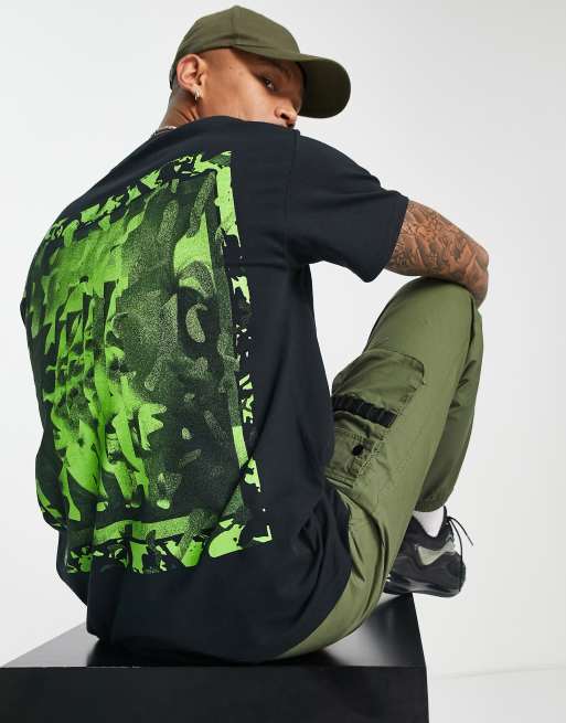 Topman - T-shirt oversize nera con stampa a cubi in colori vivaci 