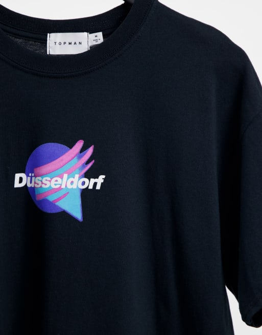Topman - T-shirt oversize nera con stampa "Dusseldorf", 4 di 4