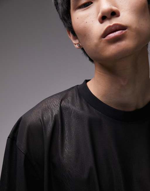 Topman - T-shirt oversize nera testurizzata trasparente