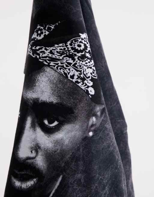 Topman - T-shirt oversize nero slavato con stampa Tupac, 2 di 4