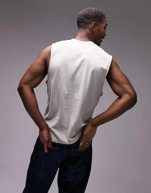 Topman - T-shirt oversize sans manches à imprimé Blondie dans encadré - Taupe délavé, 3 de 4
