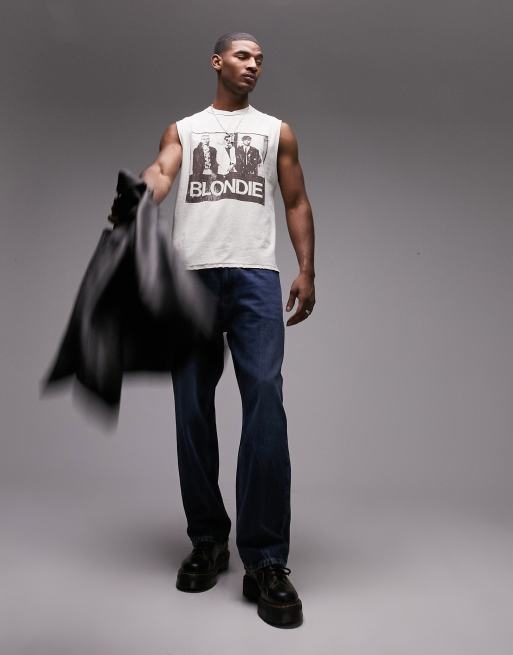 Topman - T-shirt oversize sans manches à imprimé Blondie dans encadré - Taupe délavé, 4 de 4
