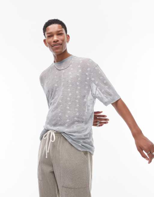 Topman - T-shirt oversize transparent à motif vagues - Vert sauge
