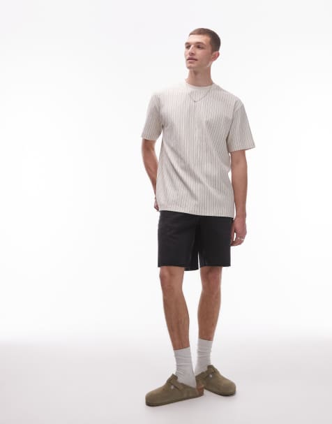 Topman – T-shirt oversize w drobne paski w kolorze ecru - view 1