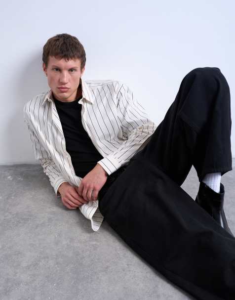 Topman oversized fit stripe shirt in ecru