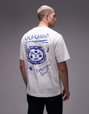 Topman – T-shirt oversize w kolorze ecru z nadrukiem „Cala Carbo“ z przodu i z tyłu - view 1