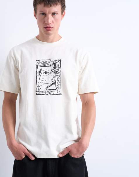 Topman – T-shirt oversize w kolorze ecru z nadrukiem Mothers Keeper z przodu i na plecach - view 1