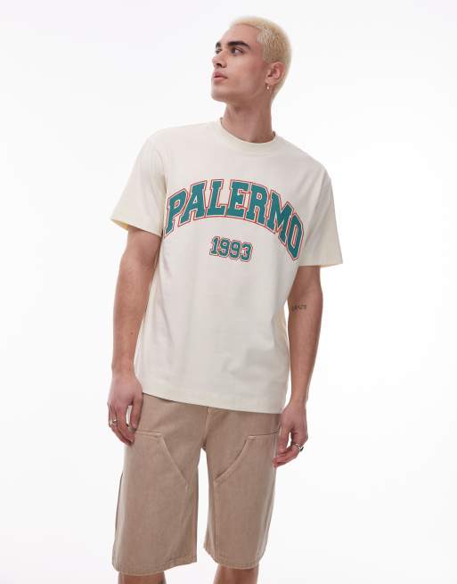 Topman – T-shirt oversize w kolorze ecru z nadrukiem z napisem Palermo