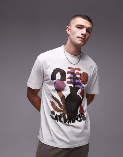 Topman – T-shirt oversize w spranym szarobeżowym kolorze z nadrukiem z napisem Salvador