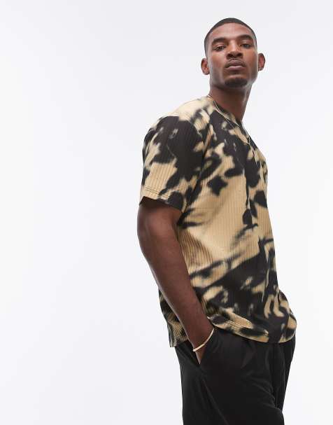 Topman - T-shirt plissé oversize à imprimé fleurs flouté - Noir - view 1